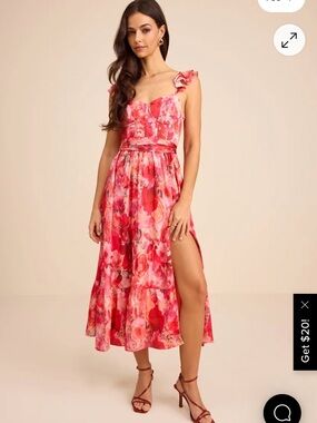 Sweet Like Sangria Pink Floral Ruffled Bustier Midi Dress